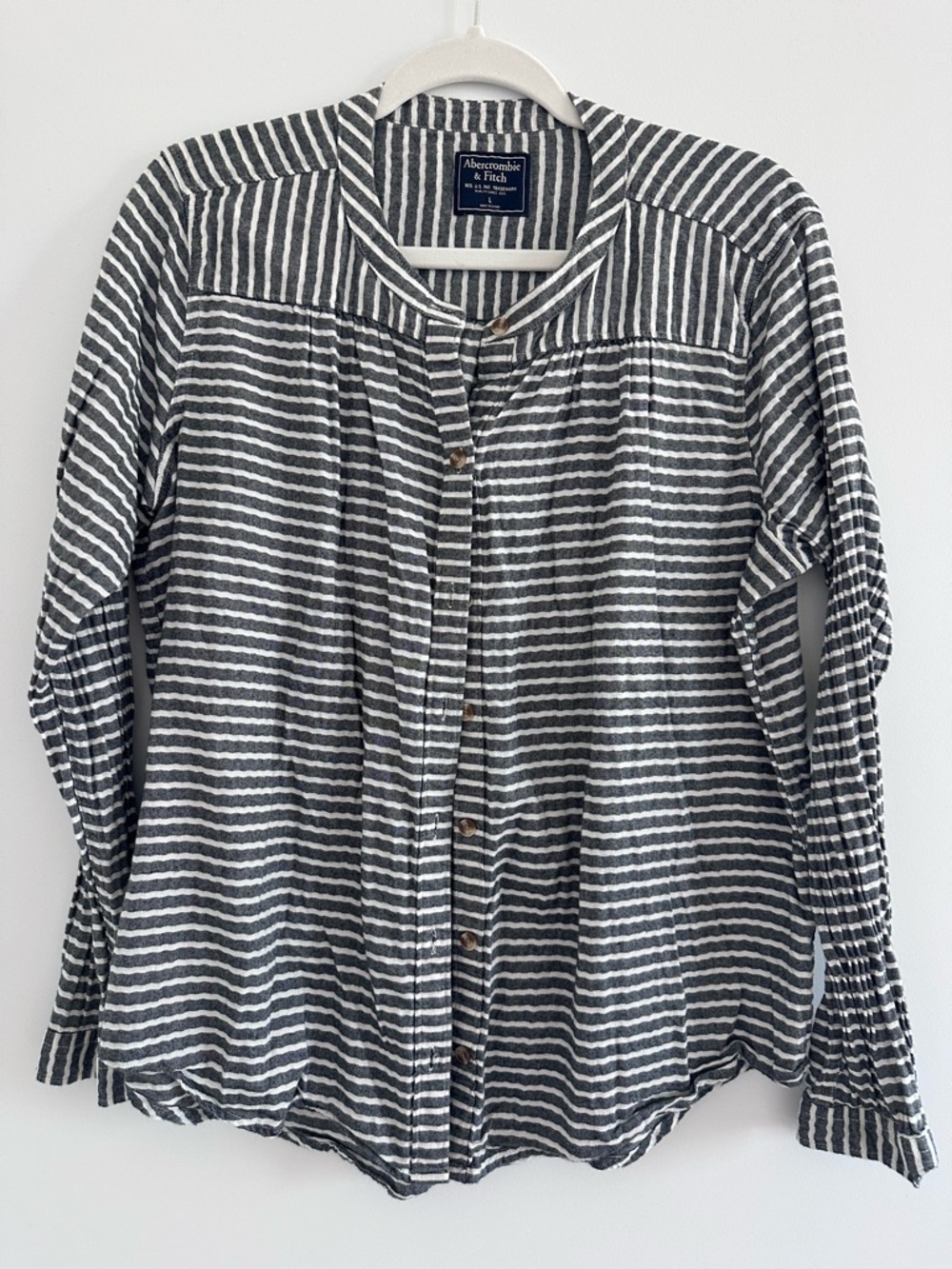 Abercrombie & Fitch Black White Striped Button Front Top
